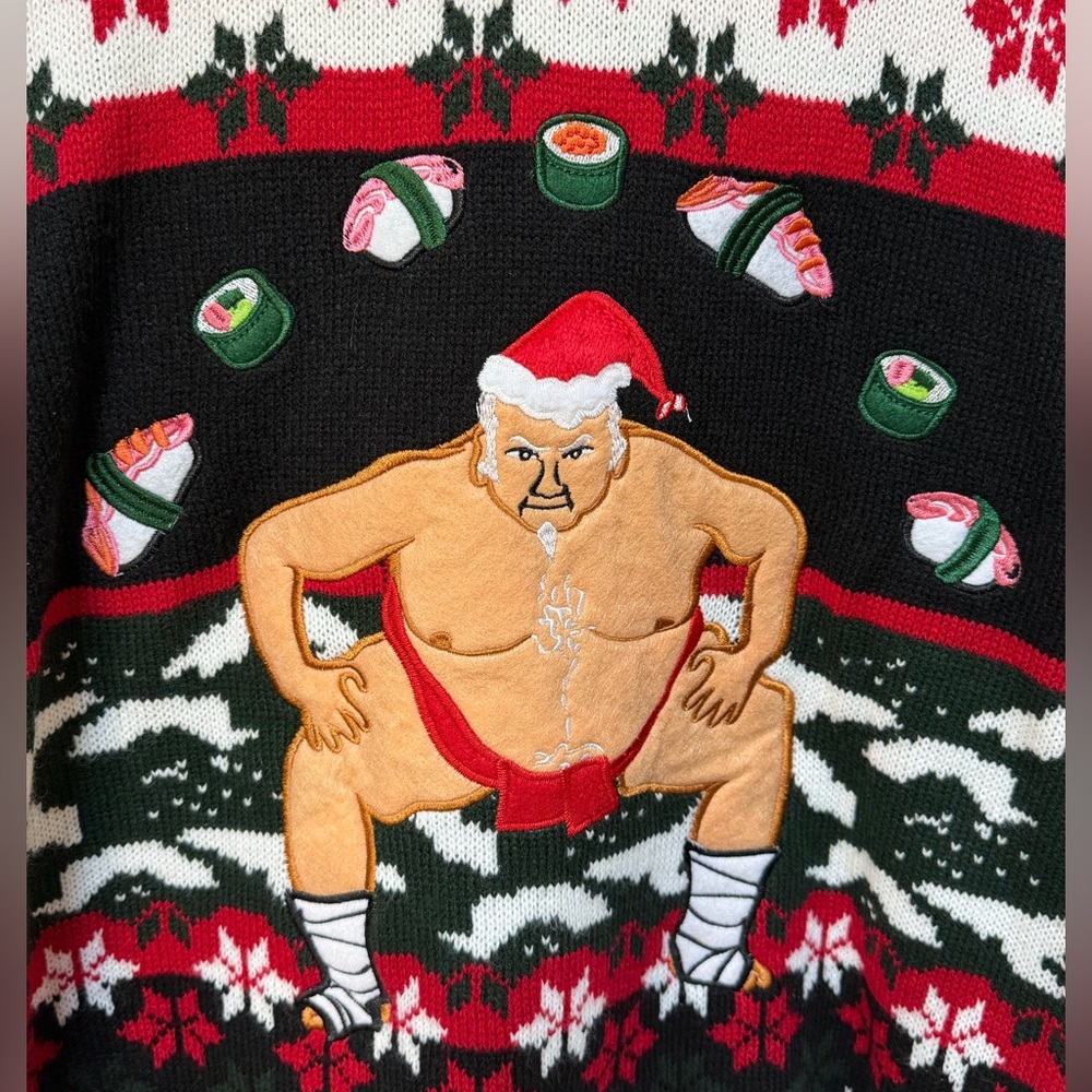 Ugly Christmas Sweater Sumo Wrestler Sushi XL Blizzard Bay